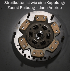 Das Bild zeigt zwei Kupplungsscheiben. Eine Streitkultur ist wie eine Kupplung in einem Getriebe um nach Reibung für einen Vortrieb zu sorgen