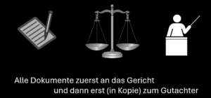 Alle Akten und Informationen zu einem familienpsychologischen Gutachten sollten immer zuerst über das Gericht eingeschickt werden