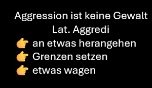 Aggression ist keine Gewalt. Lateinisch Aggredi ist es ein Herangehen