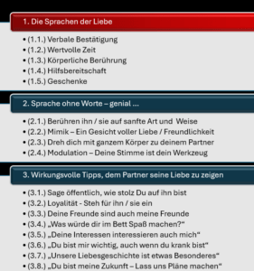 Kapitelübersicht - Die fünf Sprachen der Liebe